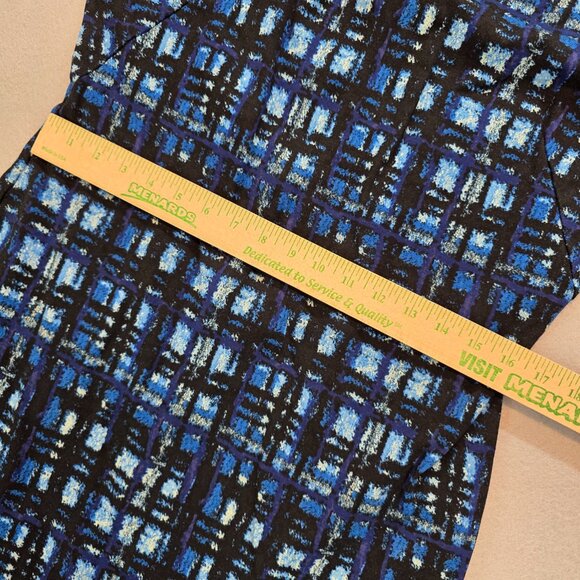 J. McLaughlin Blue Black Abstract Plaid Print Scuba Sheath Dress Preppy sz Lg - Picture 8 of 10